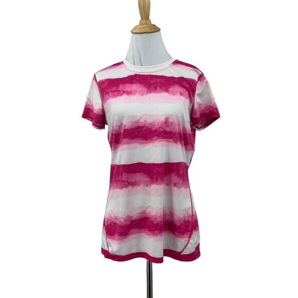 Lands End Vented Shirt Womens S Pomegranate White Striped Gradient Athletic Tee - Picture 1 of 11